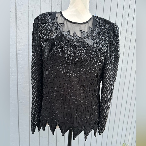Denise Elle Tops - Denise Elle Black Beads and Sequins Blouse